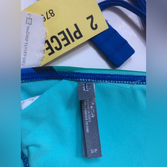 Aerie 2 Piece Bikini Strappy Cross Back Top Flame Stitch Design Blue Size Small - Picture 8 of 8